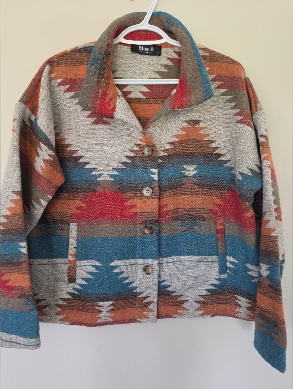 Blue B Multicolor Aztec Button-Front Jacket. Women's Size Small. Oversized.